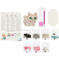 Набор мозаики "Магнит. Котенок с бантом" 9,5х9см (основа, стилус, воск.подушка, стразы, лоток) от магазина "Карандаш"