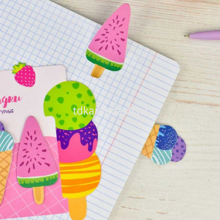 Клейкая закладка бумажная 30х65мм 60л "Мороженое" цвет ассорти, фигурная 66588 от магазина "Карандаш"