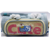 Пенал "Cute с ушками" 21х9х8см, круглый, 1 отделение,3 кармана, текстиль, с ручкой, голубой BD5391 от магазина "Карандаш"