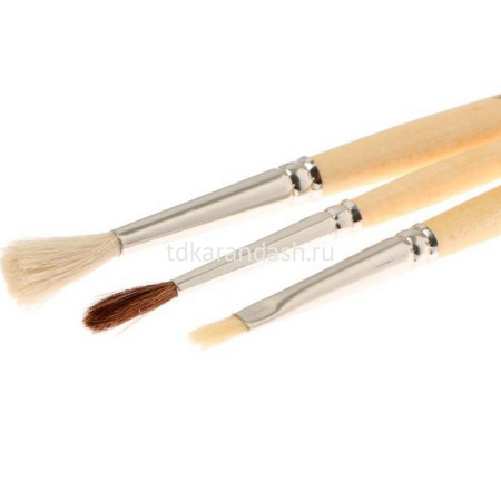 Набор кистей микс 3шт. (щетина плоская №4, коза круглая №4, пони круглая №3) 3945220 от магазина "Карандаш"