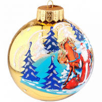 Шар 100мм "Дед Мороз и лошадка" в подарочной упаковке КУ-100-254024 от магазина "Карандаш"