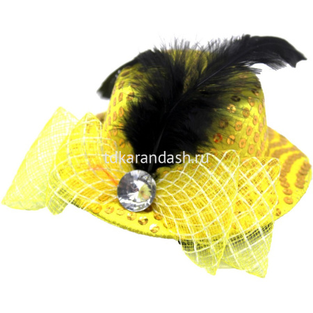 Шляпа 13см с перьями и вуалью, желтая Y2478-15