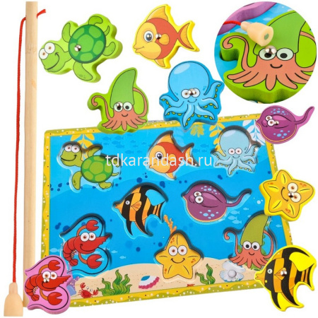 Пазл-игра "Рыбалка" 30х22см на магнитах, дерево (1 удочка, рыбки) 11389-24 от магазина "Карандаш"