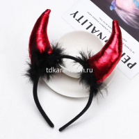 Ободок Рога с перьями 17х19см пластик/текстиль, черно-красный Y10652-24 от магазина "Карандаш"