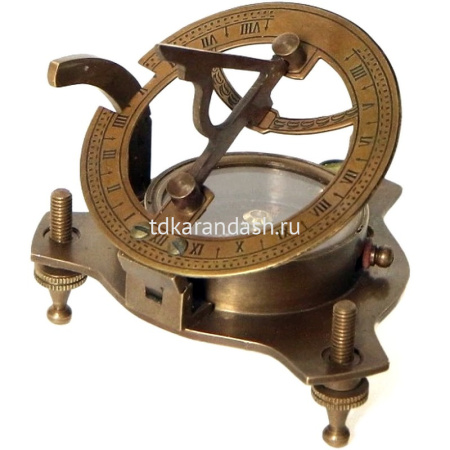 Морской компас 10х10х6см с солнечными часами в деревянном футляре, металл/дерево/стекло TN-24-3716 от магазина "Карандаш"