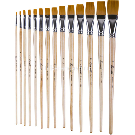 Кисть синтетика плоская №2 длинная ручка покрыта лаком  22202 от магазина "Карандаш"