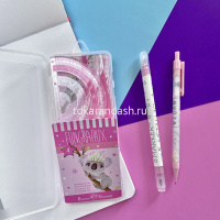 Набор 4 предмета в пенале (линейка 15см, 2 треугольника 7/10см, транспортир) пластик "FunGraphix" от магазина "Карандаш"