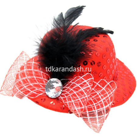 Шляпа 13см с перьями и вуалью, красная Y2478-15