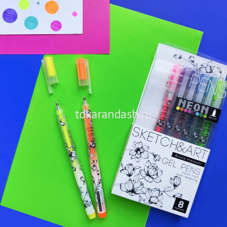 Набор гелевых ручек 8цв 0,8мм "Sketch&Art. Uni Write. Neon" чернила неоновые, корпус Soft Touch от магазина "Карандаш"