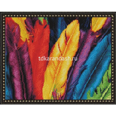 Алмазная мозаика на подрамнике 40х50см "Разноцветные перья" полная выкладка VA406
