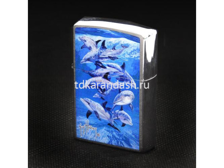 Зажигалка Дельфины металл, синяя/серебро 21 051 GH
