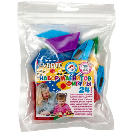 Набор магнитных фигур, пластик, (7 цветов, 24 фигуры) пакет с подвесом 8071908