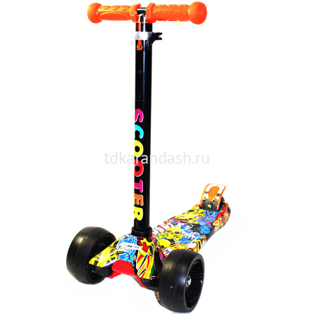 Самокат 3-х колёсный L=60см ассорти, пластик/металл, колесо PU d=11см/7см светится 1121-47 от магазина "Карандаш"