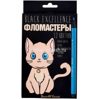 Фломастеры 12 цветов "Black excellence" трехгранные с вентилируемым колпачком, картон 4 вида 32-0055 от магазина "Карандаш"