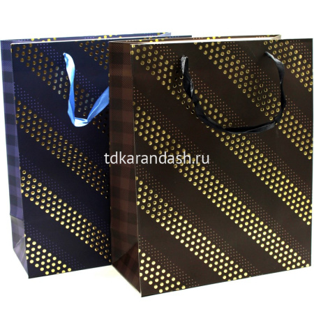 Пакет подарочный "Золотые полосы" 18х23х10см 3 цвета 11525-24 от магазина "Карандаш"