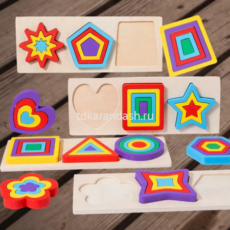 Игра логическая 3в1 "Сортер-пазл" 30х11см 12 деталей, дерево 11383-24 от магазина "Карандаш"