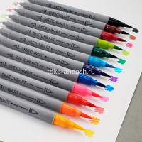 Набор капиллярных ручек 12цв 0,4мм "Sketch&Art" двусторонние трехгранные, линер/кисть 22-0082 от магазина "Карандаш"