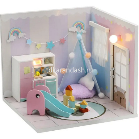 Конструктор "Румбокс. Кукольный домик. Спальня" 13х13х11см (пластик, дерево, свет) S2008 от магазина "Карандаш"