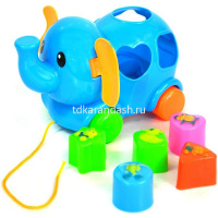 Каталка-сортер "Слоник" 19х13см на веревке, пластик (5 деталей) T536-D5322/6213 от магазина "Карандаш"