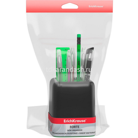 Набор настольный "Forte Accent" 18,5х9х24см 9 предметов, пластик, черный с зеленой вставкой от магазина "Карандаш"