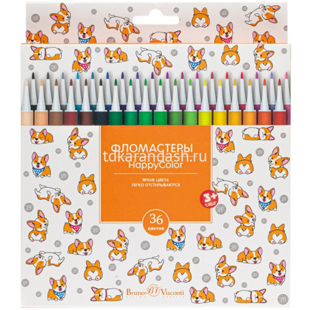 Фломастеры 36 цветов "HappyColor" картон, 4 вида 32-0053 от магазина "Карандаш"