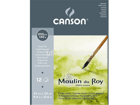 Альбом д/акварели 24х32см 12л 300г/м2 100% целлюлоза "Moulin du Roy" склейка по короткой стороне