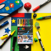 Картинка Набор маркеров перманентных "POSCA. PC-3M" 6шт, пулевидный наконечник, толщина линии 1,3мм от магазина "Карандаш" Набор маркеров перманентных "POSCA. PC-3M" 6шт, пулевидный наконечник, толщина линии 1,3мм от магазина "Карандаш"