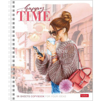 Тетрадь А5 96л клетка "Happy time" на спирали матовая ламинация 2 дизайна 067306 от магазина "Карандаш"