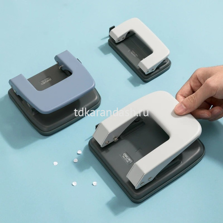 Дырокол "Essential" 20л 2-отв, d-6мм, с линейкой, металл, белый E0102 от магазина "Карандаш"