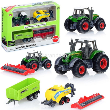 Трактор "Сельхозтехника" с прицепами 3шт., металл/пластик 7см, ассорти 6663 от магазина "Карандаш"