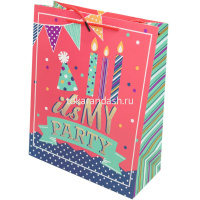 Пакет подарочный "С Днем Рождения" 26х32х12см с блестками 4 вида 5061 L от магазина "Карандаш"