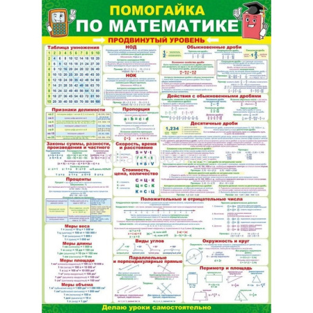 Плакат "Помогайка по математике. Продвинутый уровень" 440х600мм 64.789