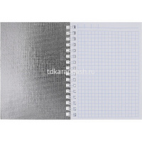 Записная книжка А6 80л клетка на спирали, бумвинил металлик серебро 80ЗК6бвВ1гр от магазина "Карандаш"