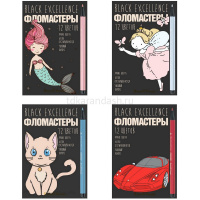 Фломастеры 12 цветов "Black excellence" трехгранные с вентилируемым колпачком, картон 4 вида 32-0055 от магазина "Карандаш"