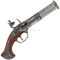 Пистоль двухствольный 30см системы флинтлок 18 века, металл/дерево DE-1308 от магазина "Карандаш"