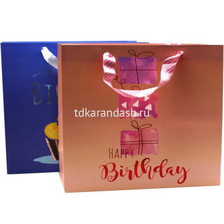 Пакет подарочный "С Днем рождения" 14х15х7см 4 вида 11553-24 от магазина "Карандаш"
