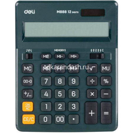 Калькулятор 12 разрядов 158х203х31мм зеленый EM888F-GREEN