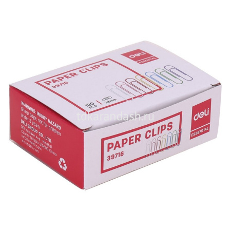 Скрепки 33мм 100шт пластиковые, цветные, в картонной коробке E39716 от магазина "Карандаш"