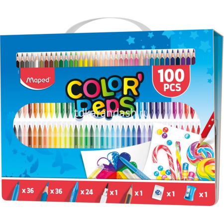 Набор д/рисования 100 предметов "Color'Peps Kit" (фломастеры, карандаши, воск.мелки, точилка,ластик)