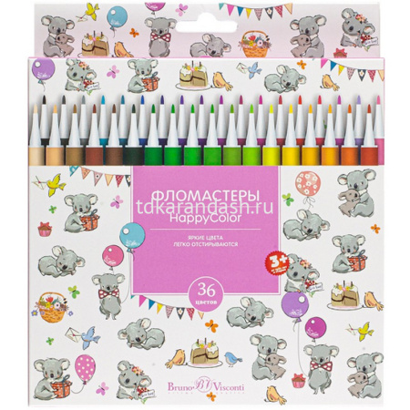 Фломастеры 36 цветов "HappyColor" картон, 4 вида 32-0053 от магазина "Карандаш"