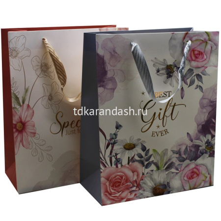 Пакет подарочный "Цветы для тебя" 40х30х12см 4 цвета 11548-24 от магазина "Карандаш"