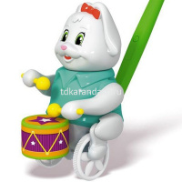 Каталка на палочке "Зайка" 16х13х24см пластик, 2 цвета (стучит по барабану) 01987 от магазина "Карандаш"