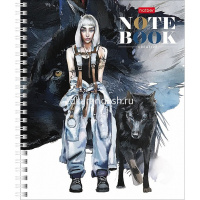 Тетрадь А5 96л клетка "Девушка-волк" на спирали матовая ламинация 2 дизайна 080311 от магазина "Карандаш"