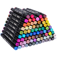 Набор маркеров двусторонних 80 цв, толщина линии 1-7мм в текстильном чехле E70806-80 от магазина "Карандаш"