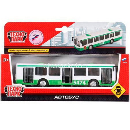 Автобус "Рейсовый" бело-зеленый, инерционный, металл 16,5см (открывающиеся двери) SB-16-65-BUS-WB