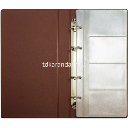 Визитница 160 визиток 13,5х25х3см на кольцах, пвх, коричневая 2006-104 от магазина "Карандаш"