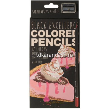 Карандаши 12 цвета "Black Excellence" трехгранные с точилкой пластиковые, картон, 4 вида 30-0124