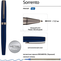 Ручка-роллер "Sorrento" 0,7мм синяя, синий матовый металлический корпус, Soft Touch, в футляре от магазина "Карандаш"
