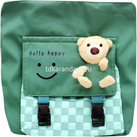 Сумка "Hello happy" 33х37см 1 отделение, 1 карман, текстиль, с игрушкой, зеленая BX23200