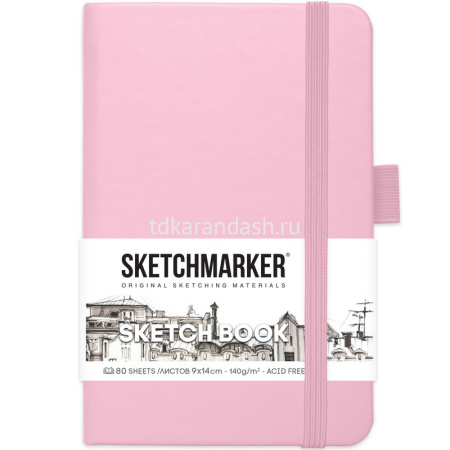 Скетчбук 9х14см 80л 140г/м2 "Sketchmarker" на резинке, твердая обложка, розовый 2315001SM